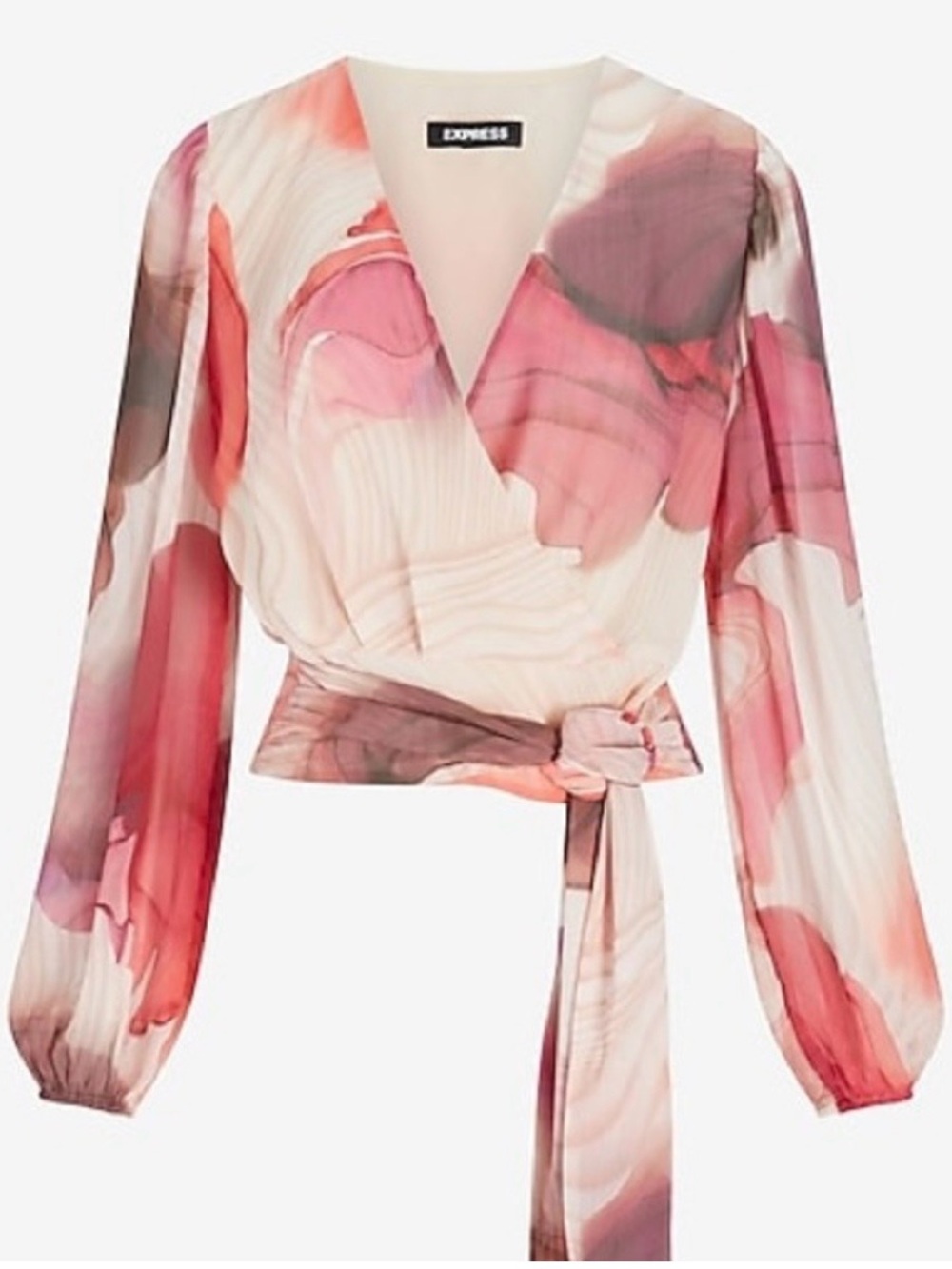Express “Watercolor” Faux Wrap-Front Blouse - Picture 5 of 8